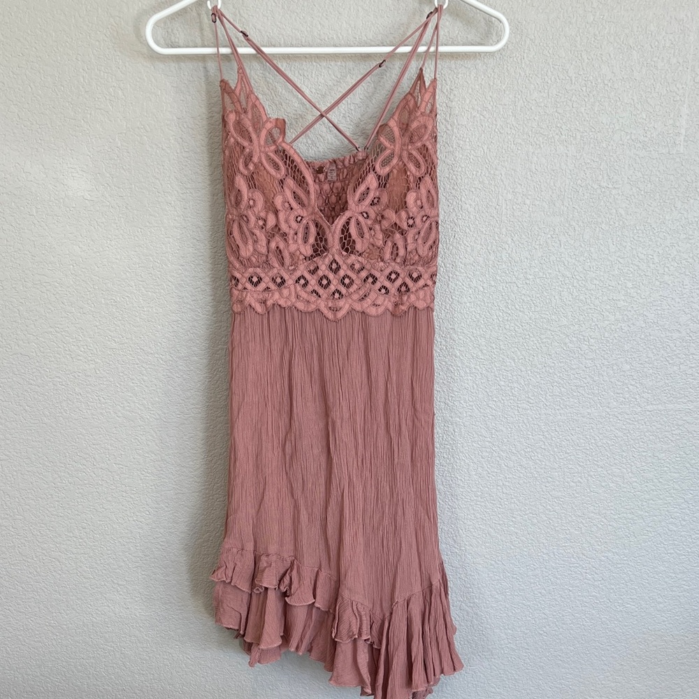 FP One Lace Trim Pink Dress